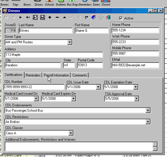 Driver properties dialog