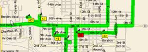 Route map of bus stops
